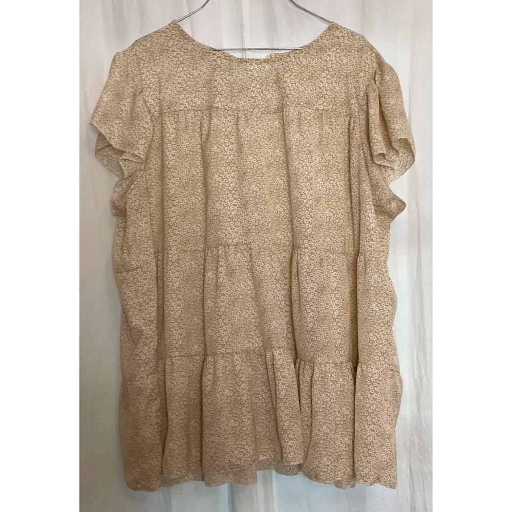 Shein VCAY Ditsy Floral Keyhole Back Babydoll Blouse Apricot Plus Size 2XL